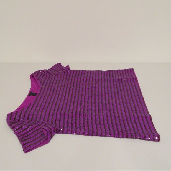 Women XXS Purple Sequins T-Shirt Top J.Crew Short Sleeve Crew Neck Sparkly Fun - Picture 9 of 11